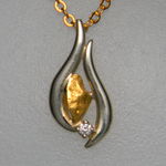 Gold nugget and diamond Flame Pendant (White Gold)