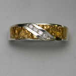 Gold nugget and diamond white gold ring