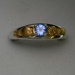 Gold nugget and sapphire white gold ring